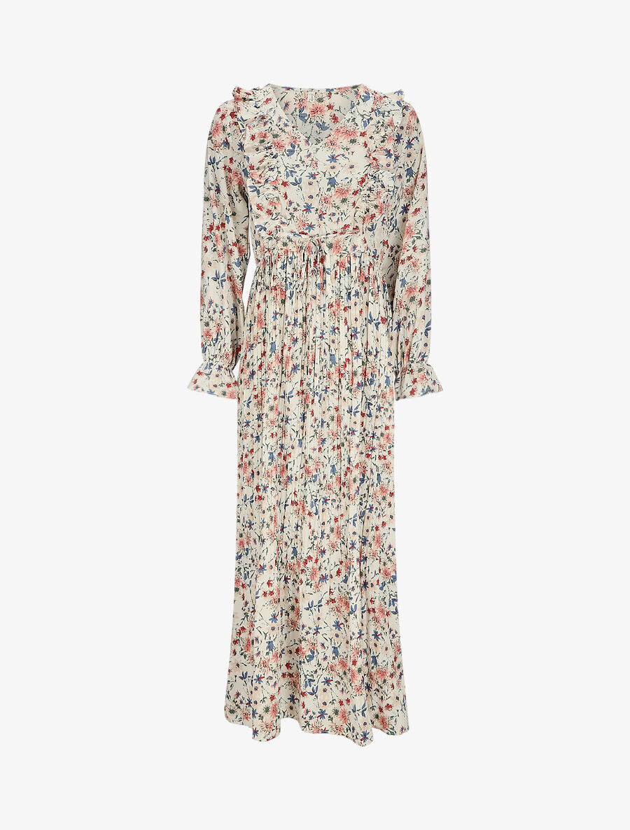Robe longue évasée à volants imprimé bouquet d&