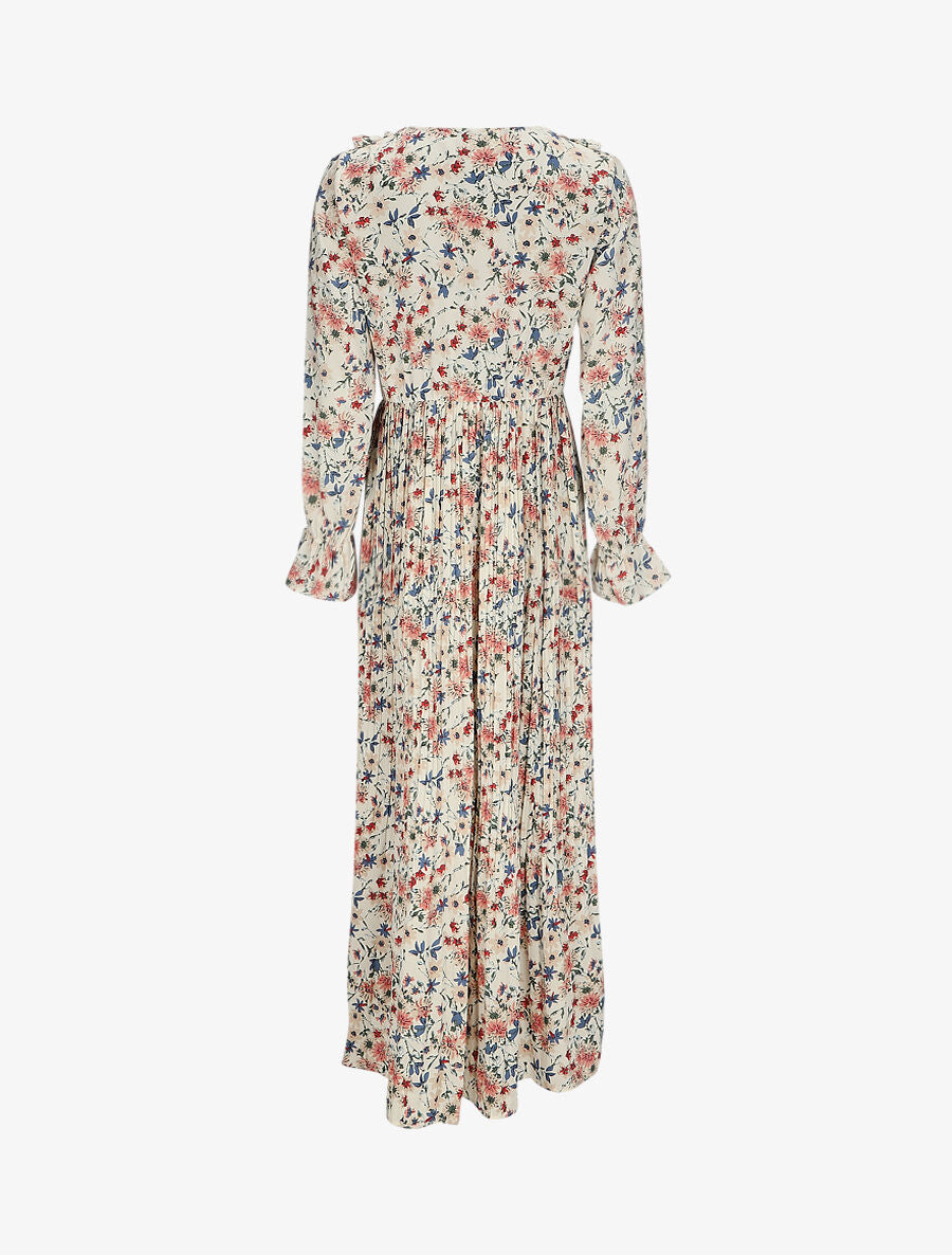 Robe longue évasée à volants imprimé bouquet d&