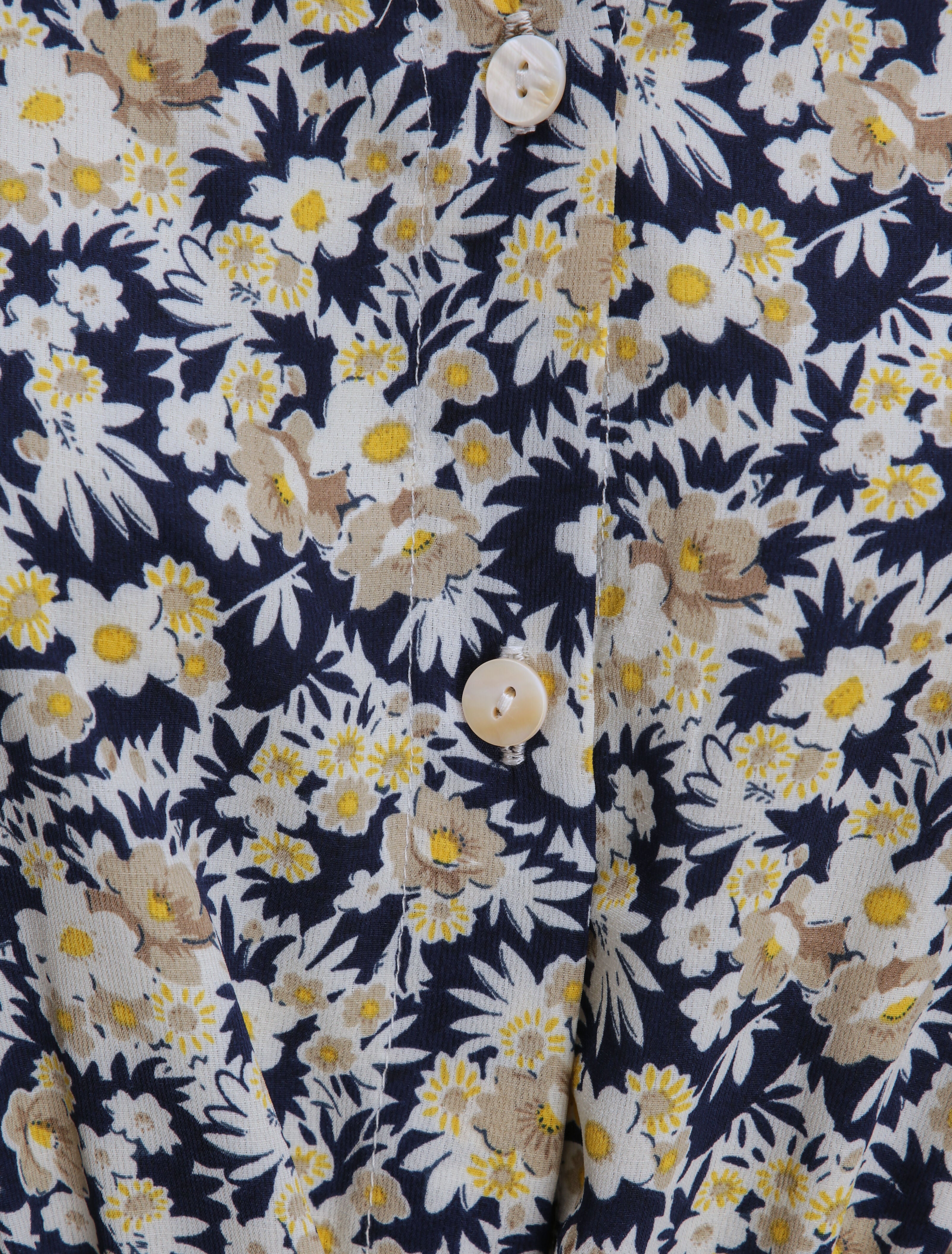 Robe longue évasée à manches longues et imprimé fleurs des champs - Marine - 3