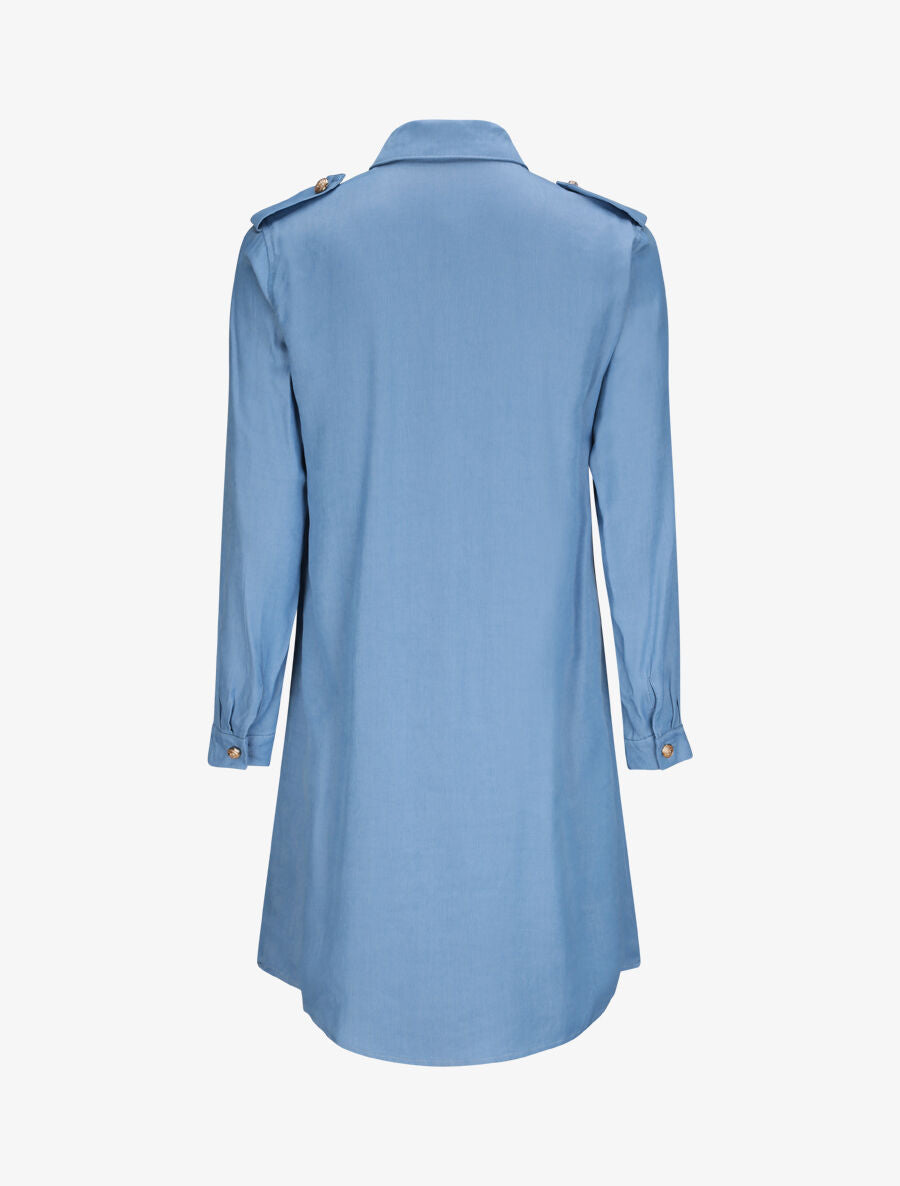 Robe chemise courte unie poches à rabat - Bleu - 2