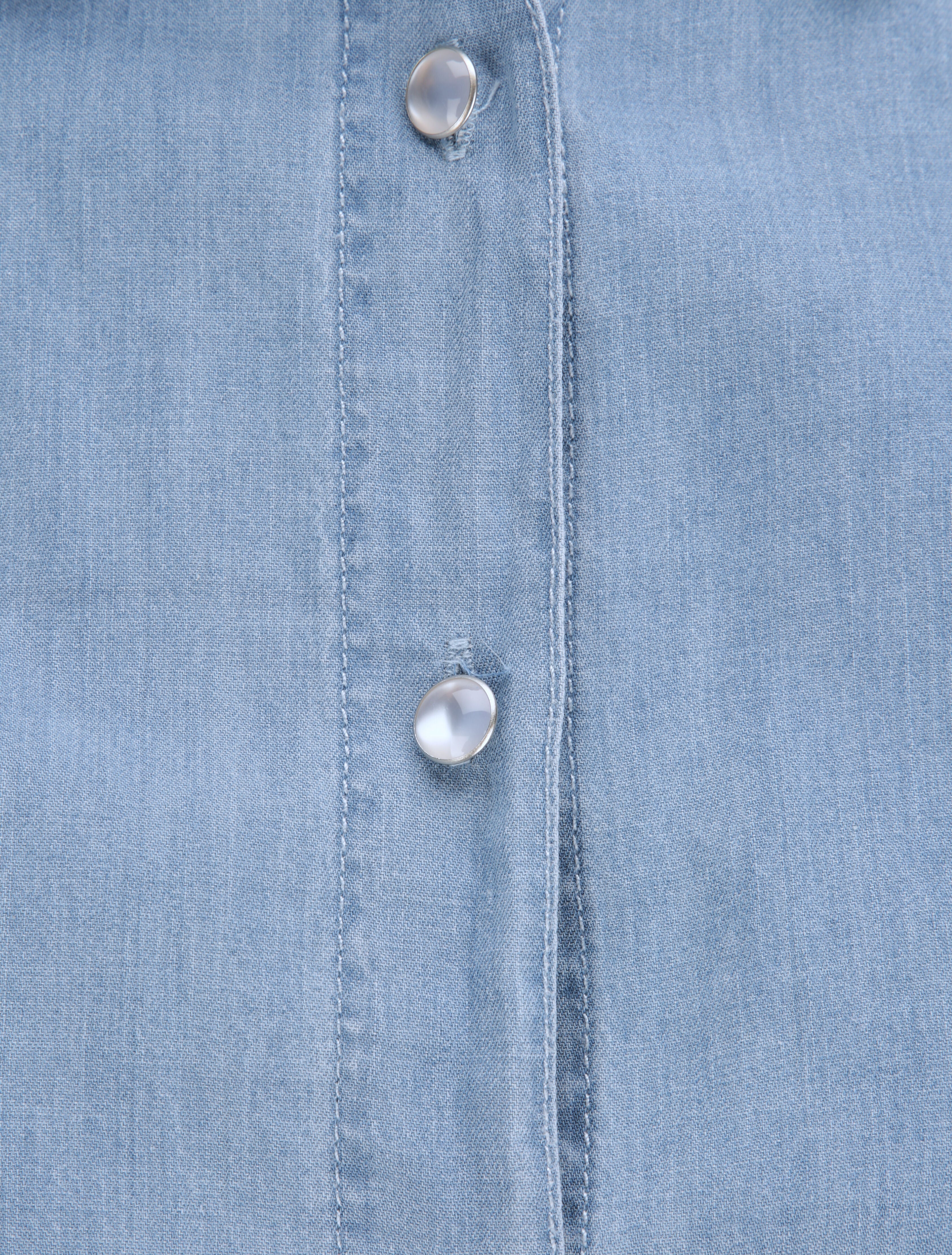 Chemise en jean cintrée unie volantée - Bleu - 3