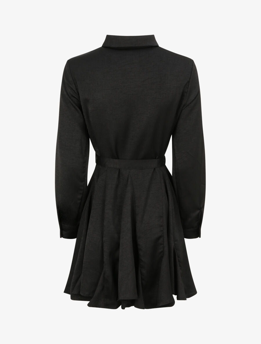 Robe chemise satinée à bords volantés - Noir - 2