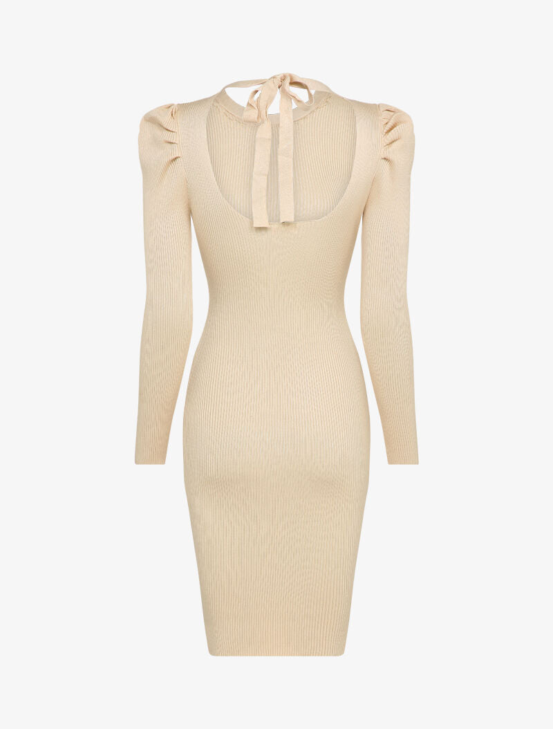 Robe pull côtelée et moulante à détail chaîne - Beige - 2