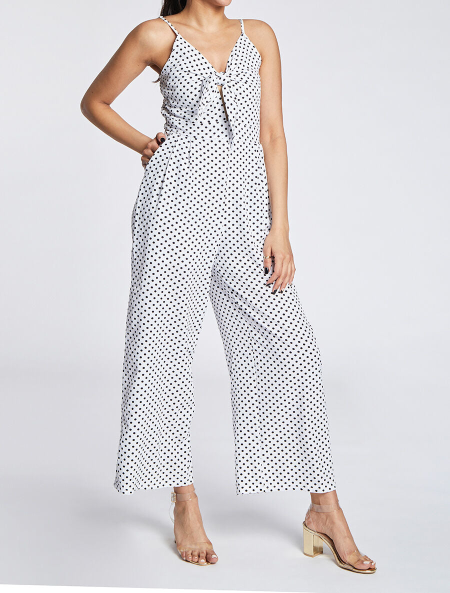 Combinaison ample à pois et noeud - Blanc - 3