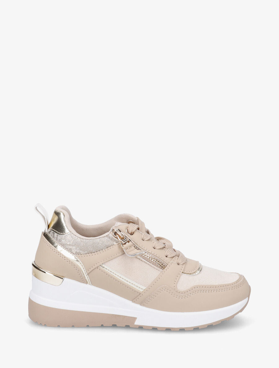 Baskets compensées à zip - Beige - 1