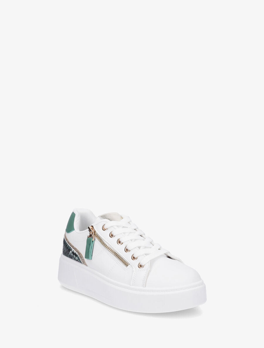 Sneakers en simili à zip décoratif - Vert - 2