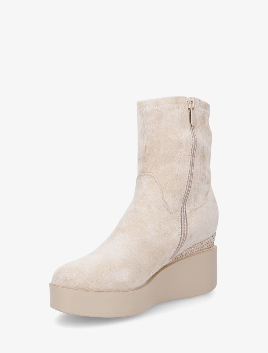 Bottines compensées en suédine et souples - Beige - 3
