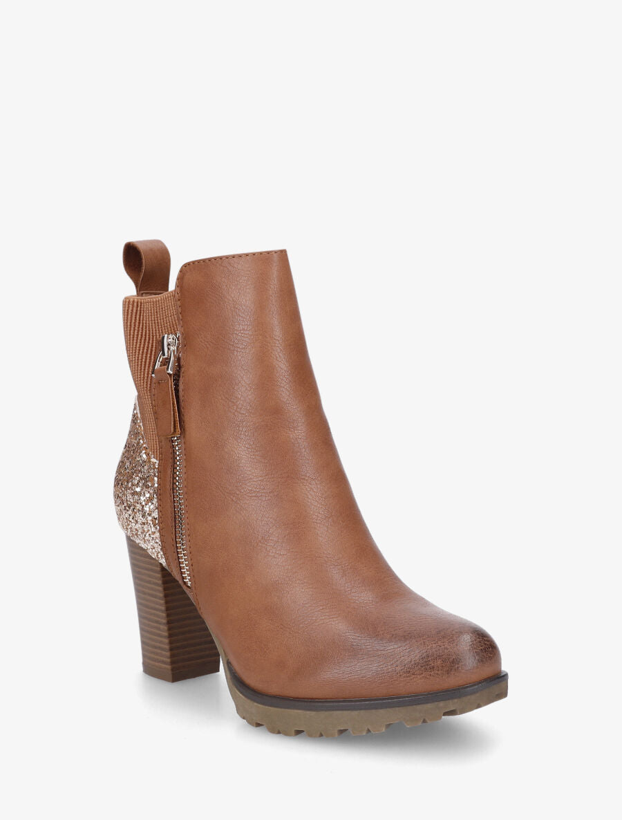 Bottines en simili et sequins - Camel - 2