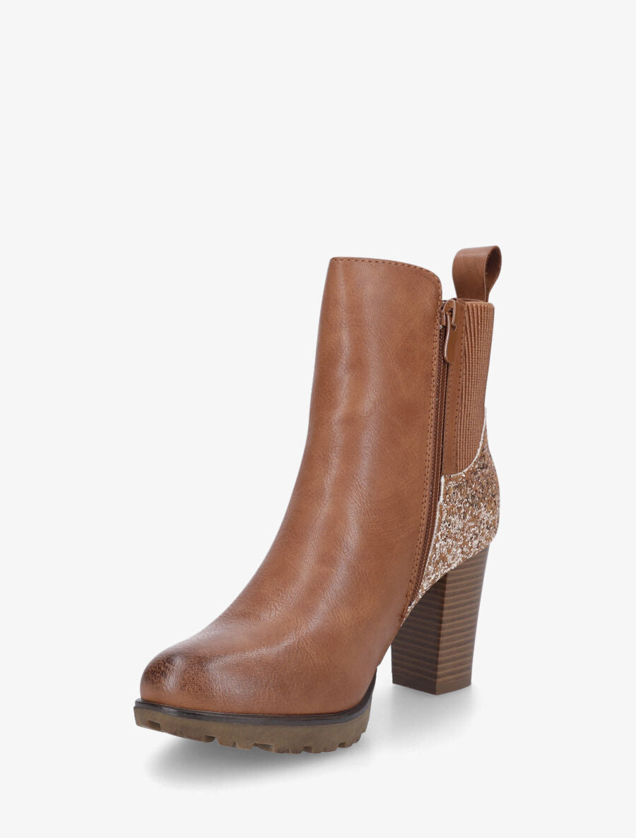 Bottines en simili et sequins - Camel - 3