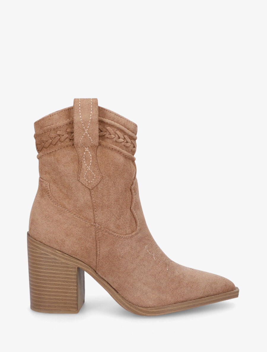 Bottines style santiags en suédine - Beige - 5