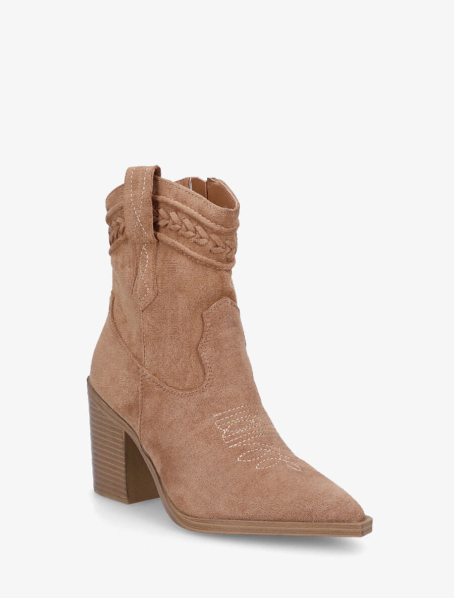 Bottines style santiags en suédine - Beige - 2