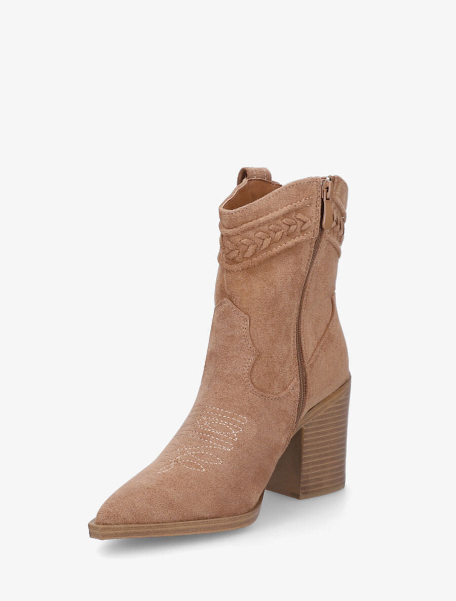 Bottines style santiags en suédine - Beige - 3