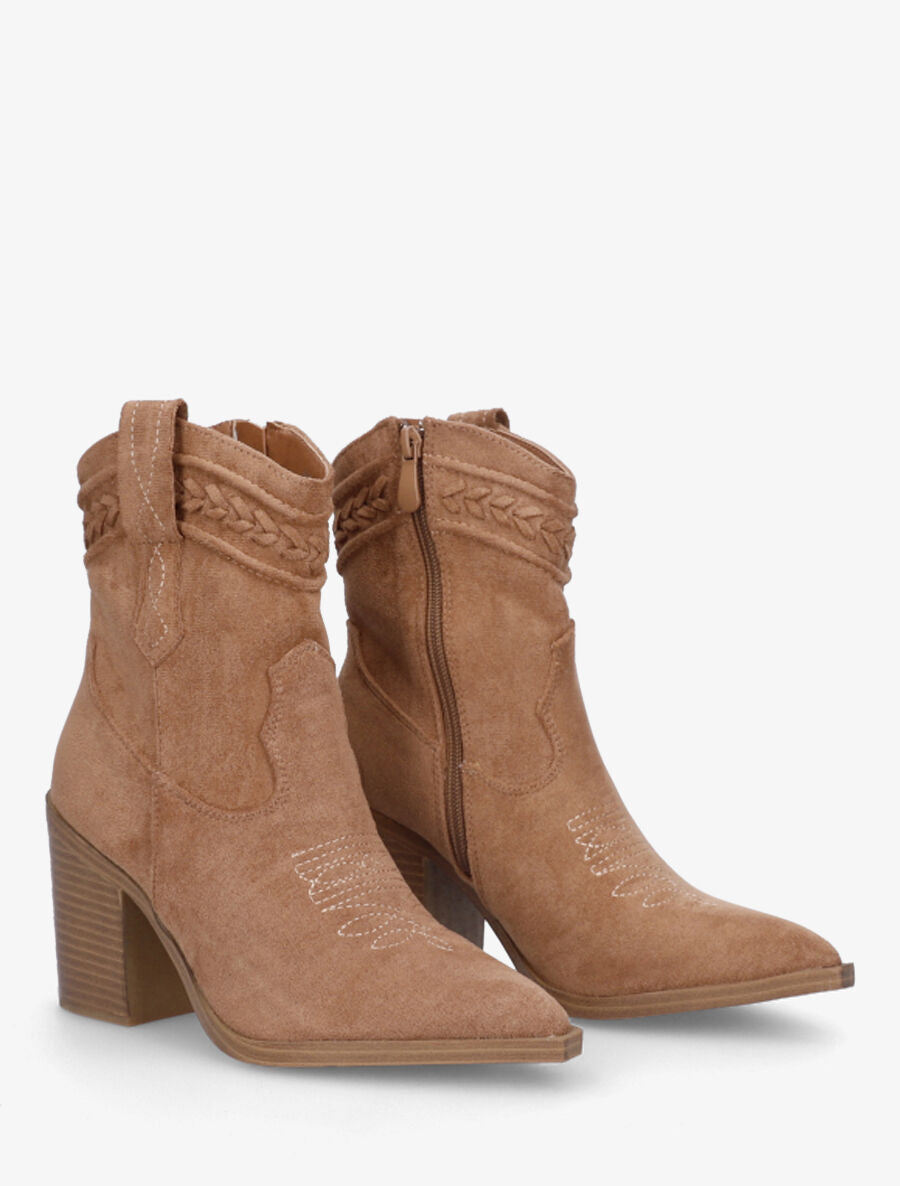 Bottines style santiags en suédine - Beige - 4
