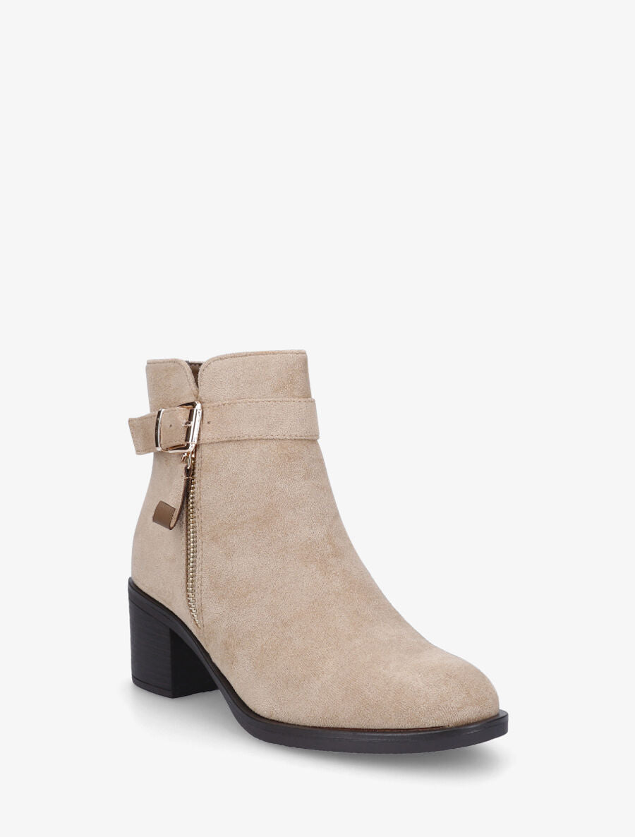 Bottines en suédine à zip décoratif - Beige - 2