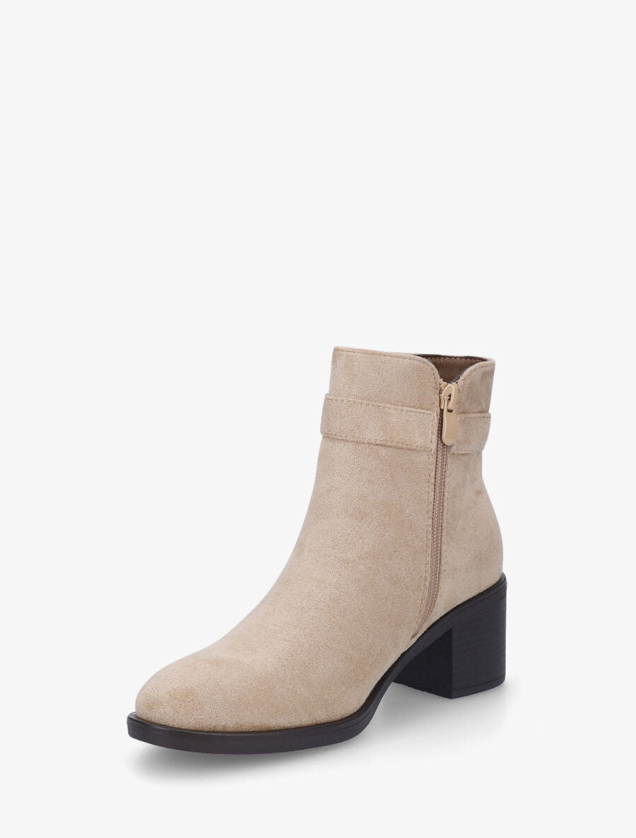 Bottines en suédine à zip décoratif - Beige - 3