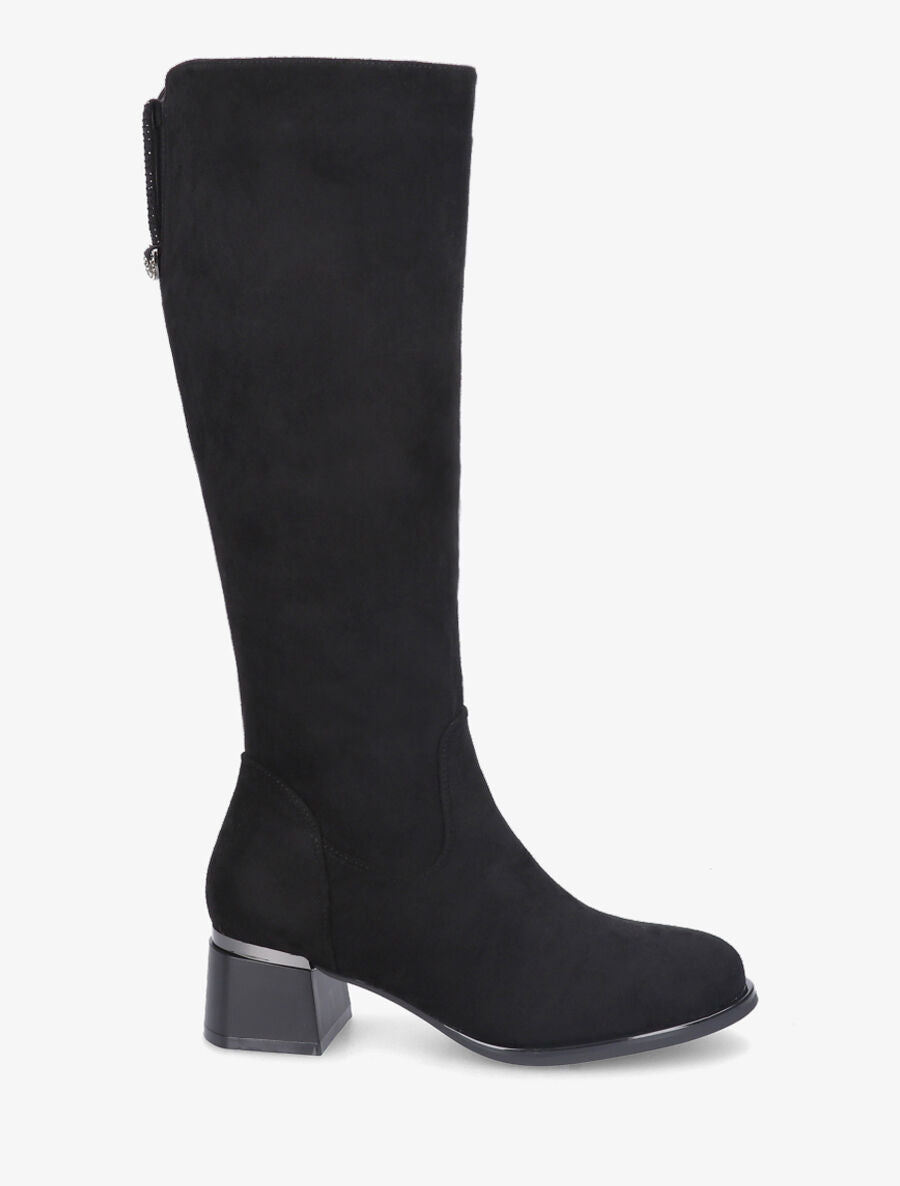 Bottes plates en suédine languette à strass - Noir - 1