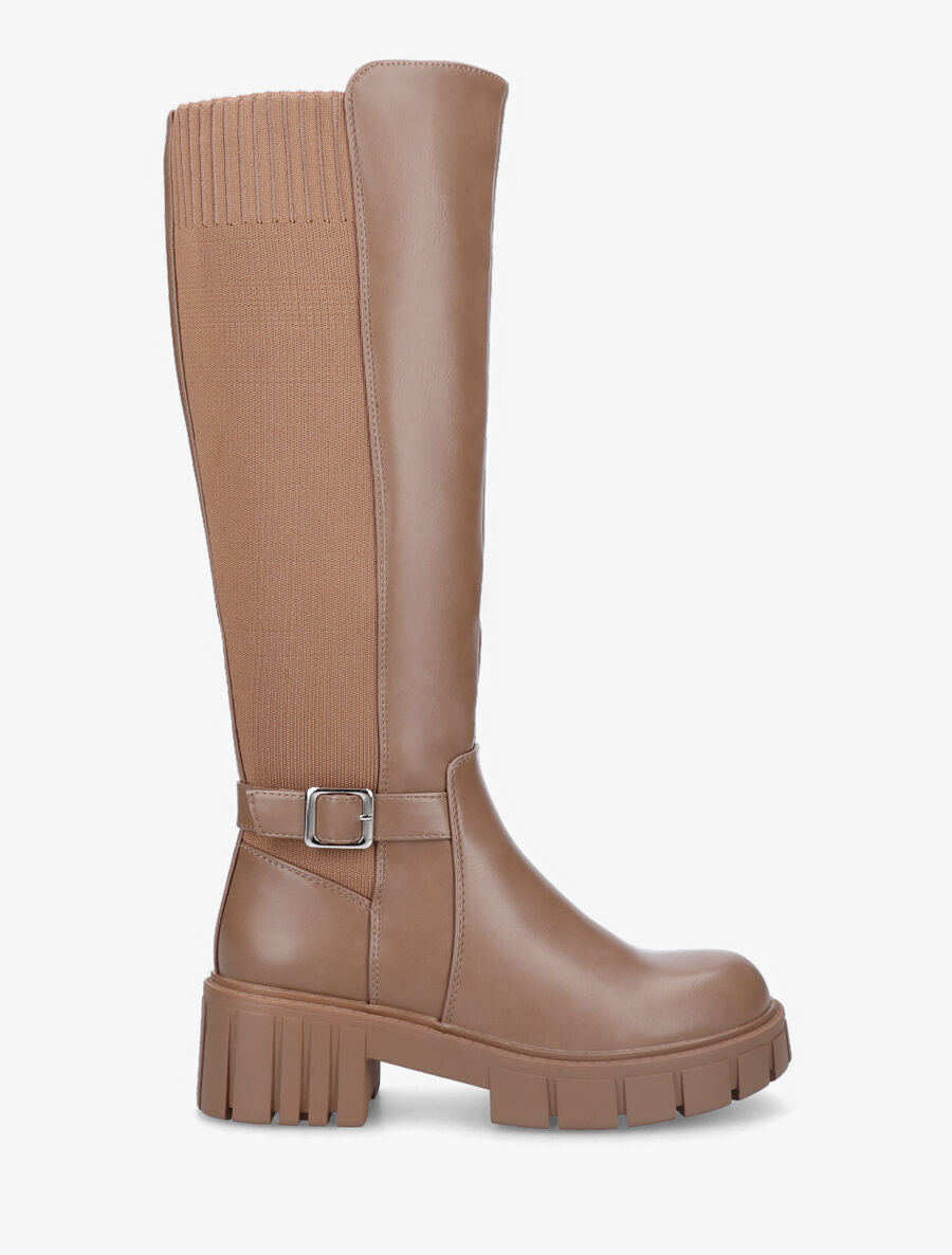 Bottes bimatière à talon - Taupe - 1