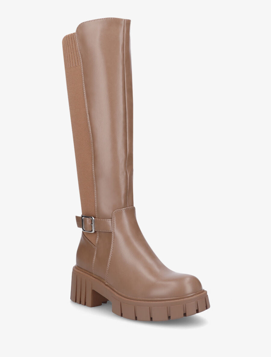 Bottes bimatière à talon - Taupe - 2