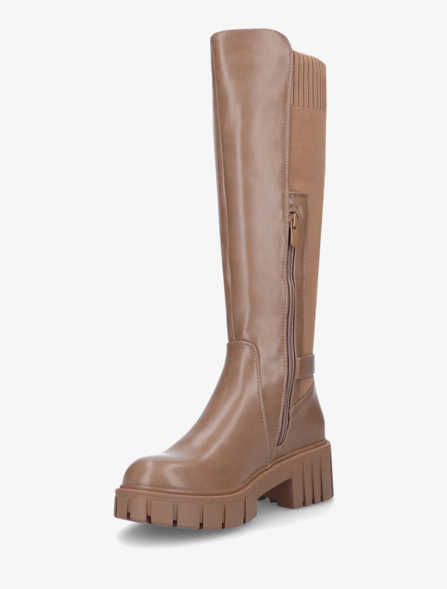 Bottes bimatière à talon - Taupe - 3