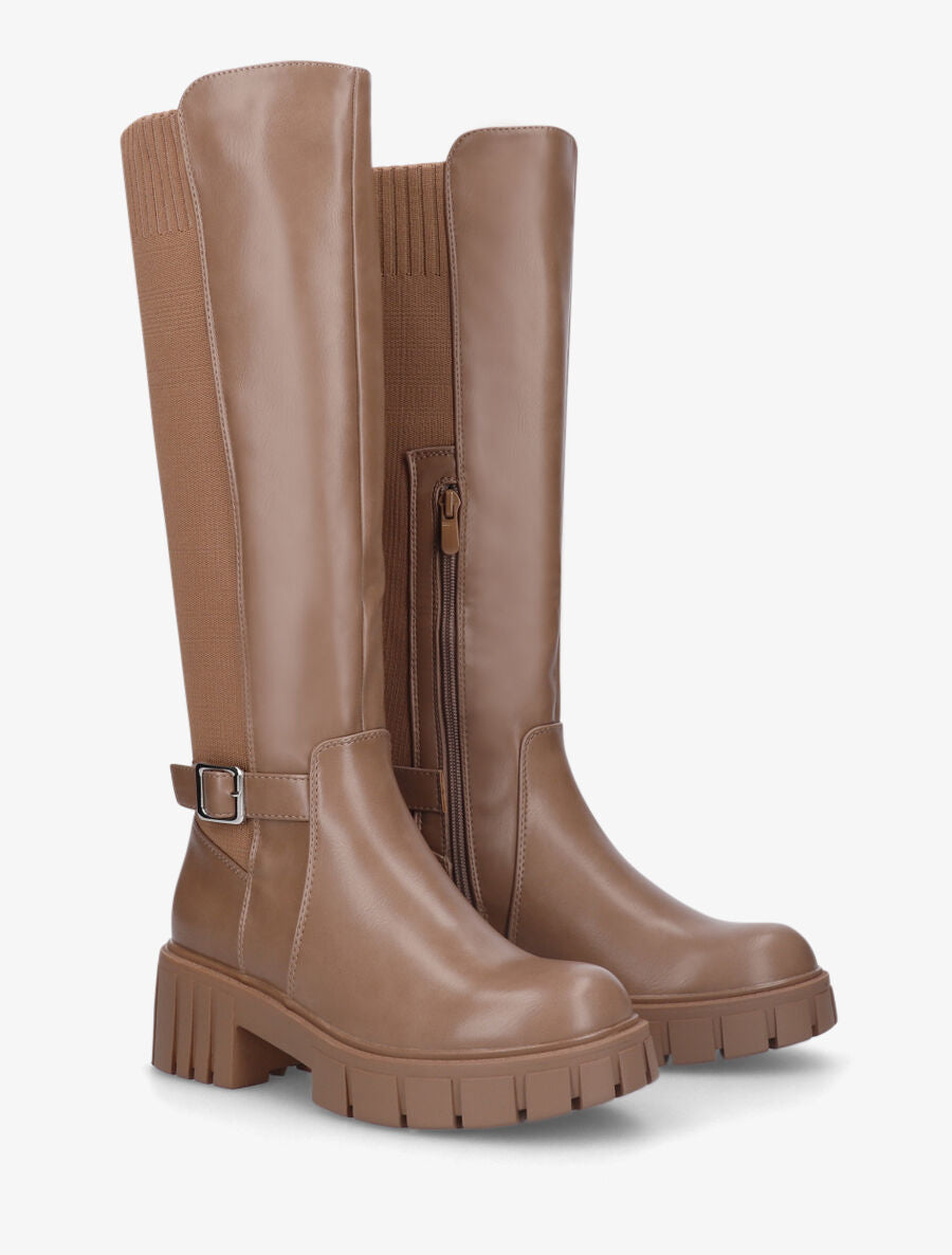 Bottes bimatière à talon - Taupe - 4
