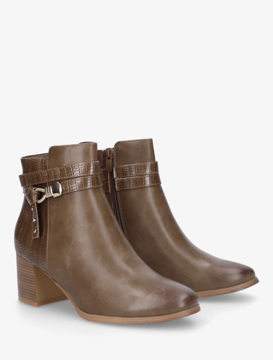 Bottines effet reptile à boucle - Taupe - 4