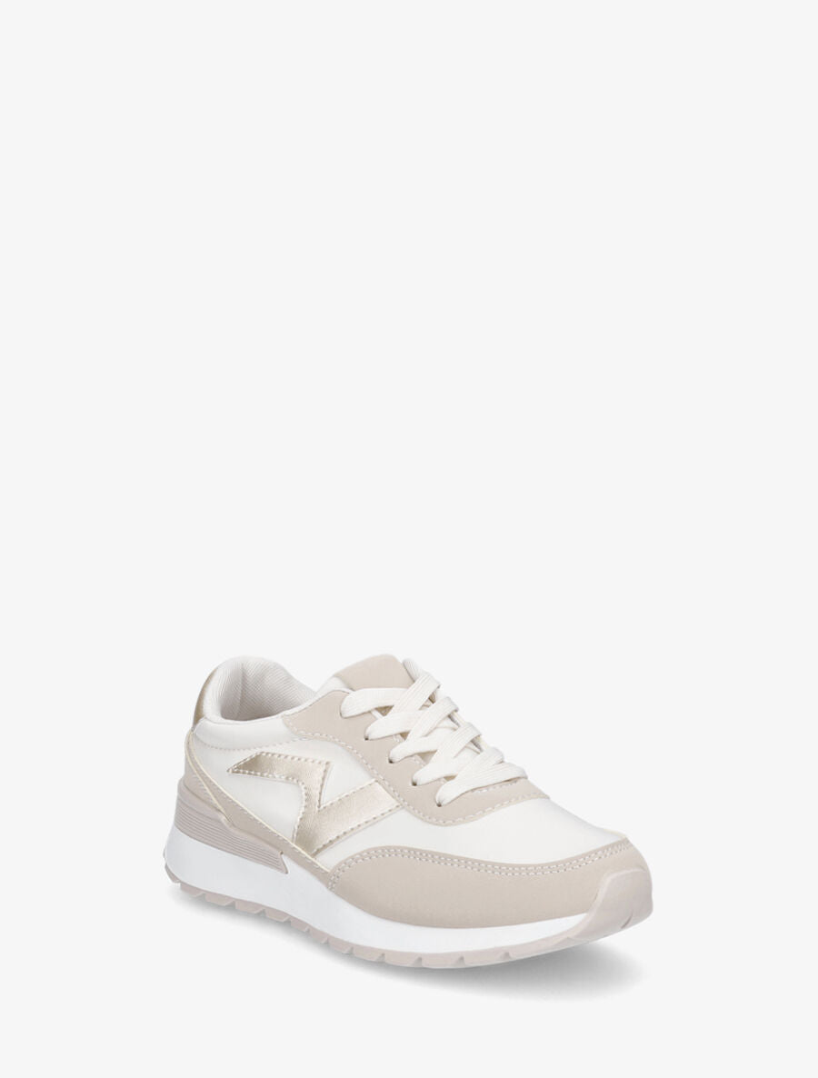 Sneakers bicolore en simili - Beige - 2