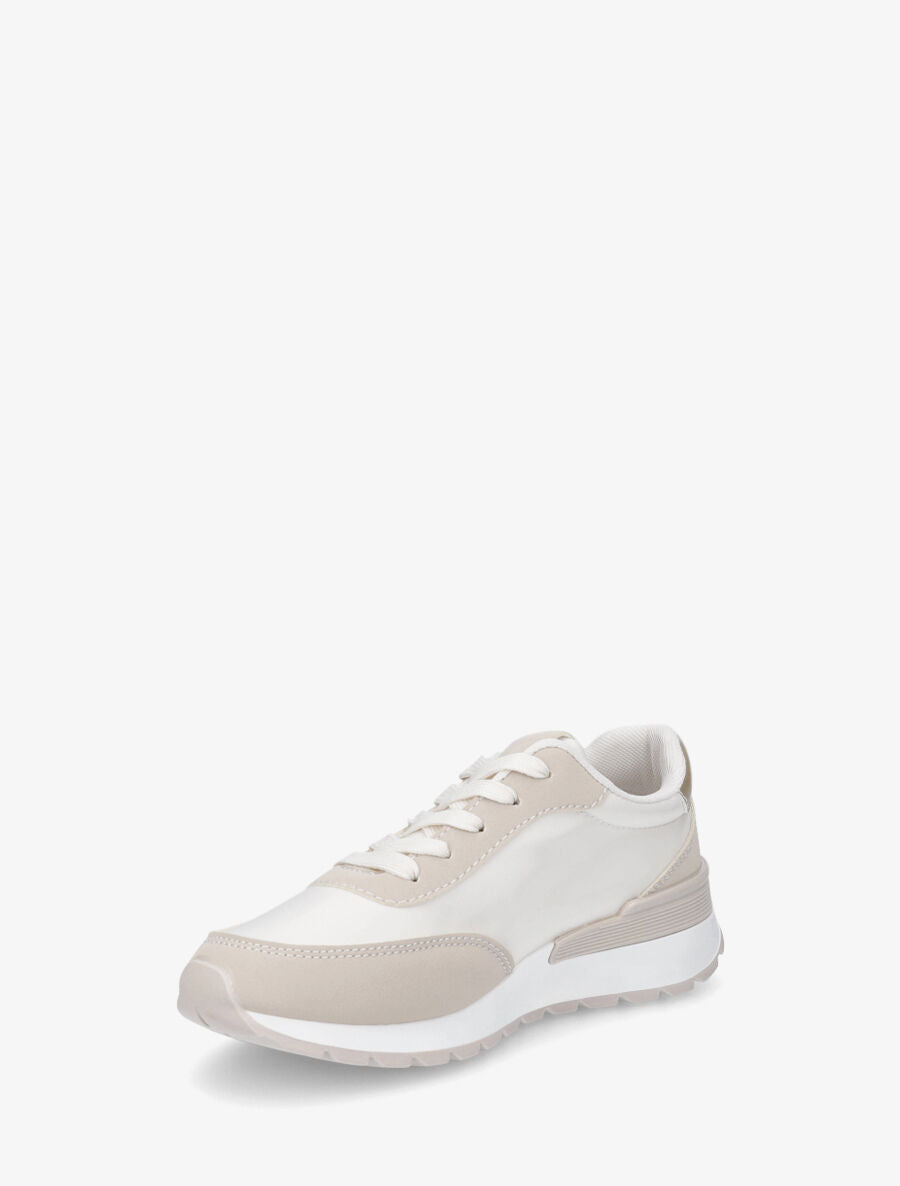 Sneakers bicolore en simili - Beige - 3