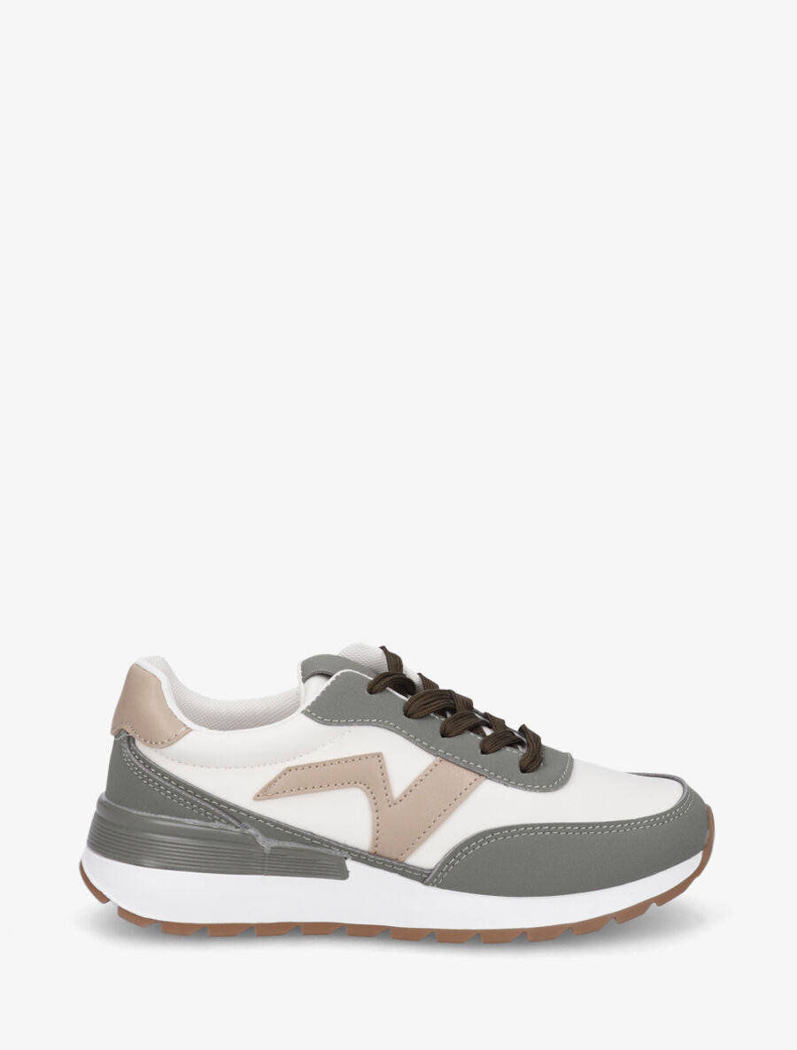 Sneakers bicolore en simili - Kaki - 5