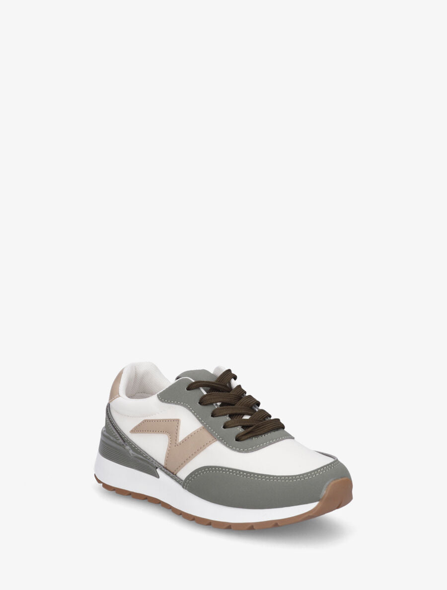 Sneakers bicolore en simili - Kaki - 2