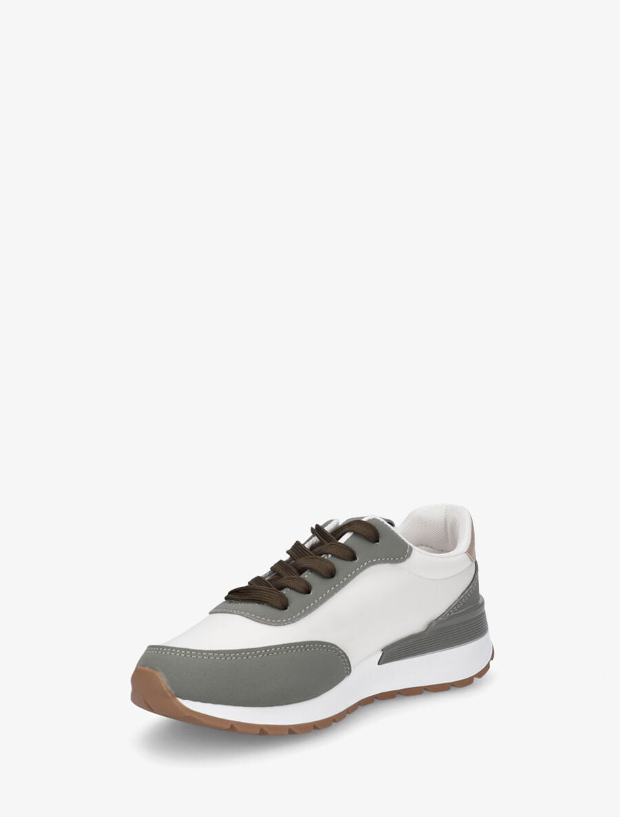 Sneakers bicolore en simili - Kaki - 3