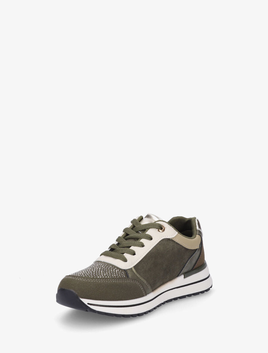 Sneakers en suédine et strass - Kaki - 3