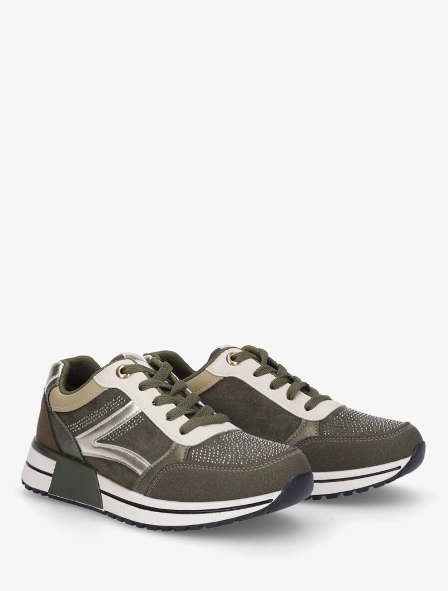Sneakers en suédine et strass - Kaki - 4