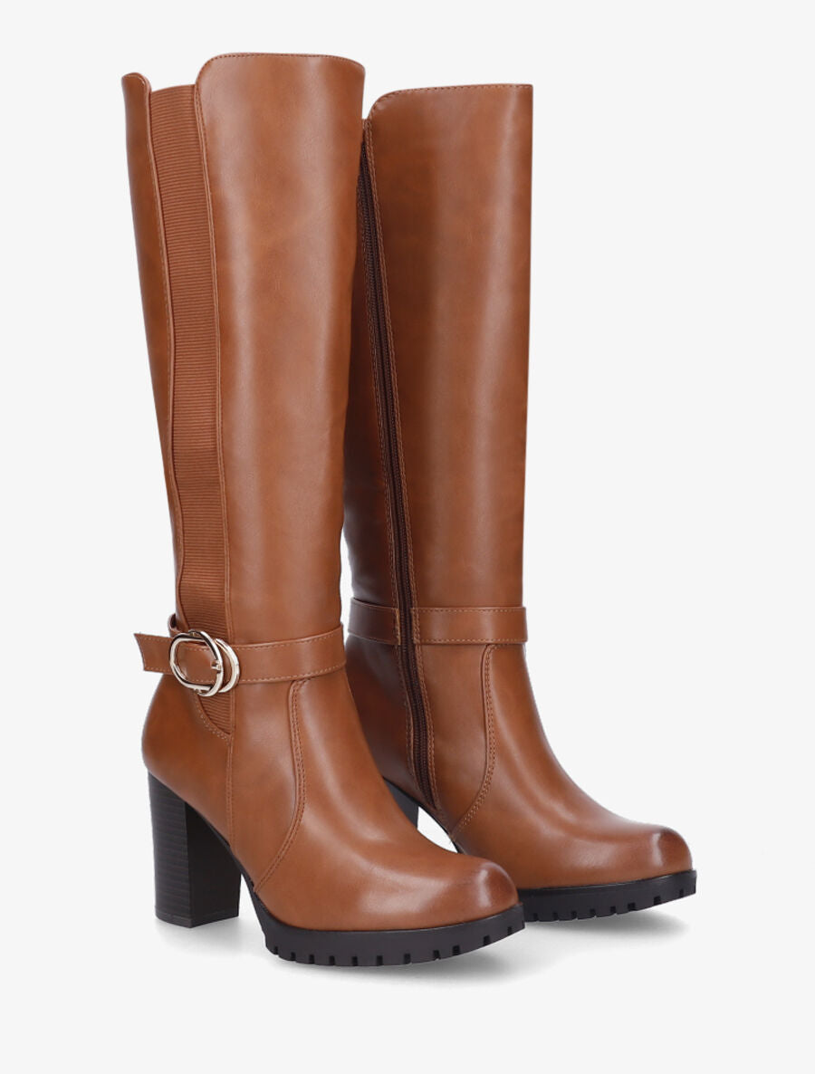 Bottes à talon et boucle élastiquées - Camel - 4