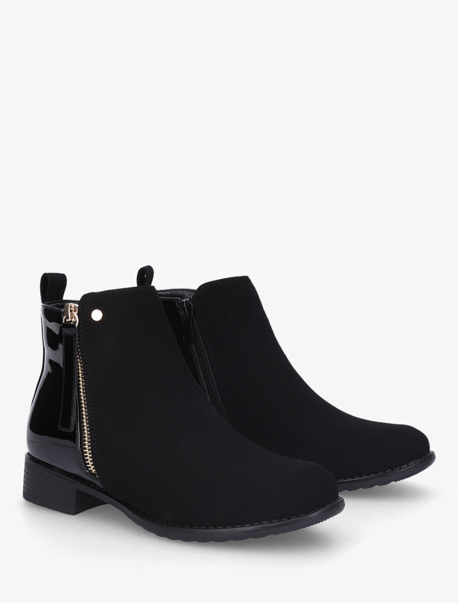 Bottines en simili à contrefort verni - Noir - 4