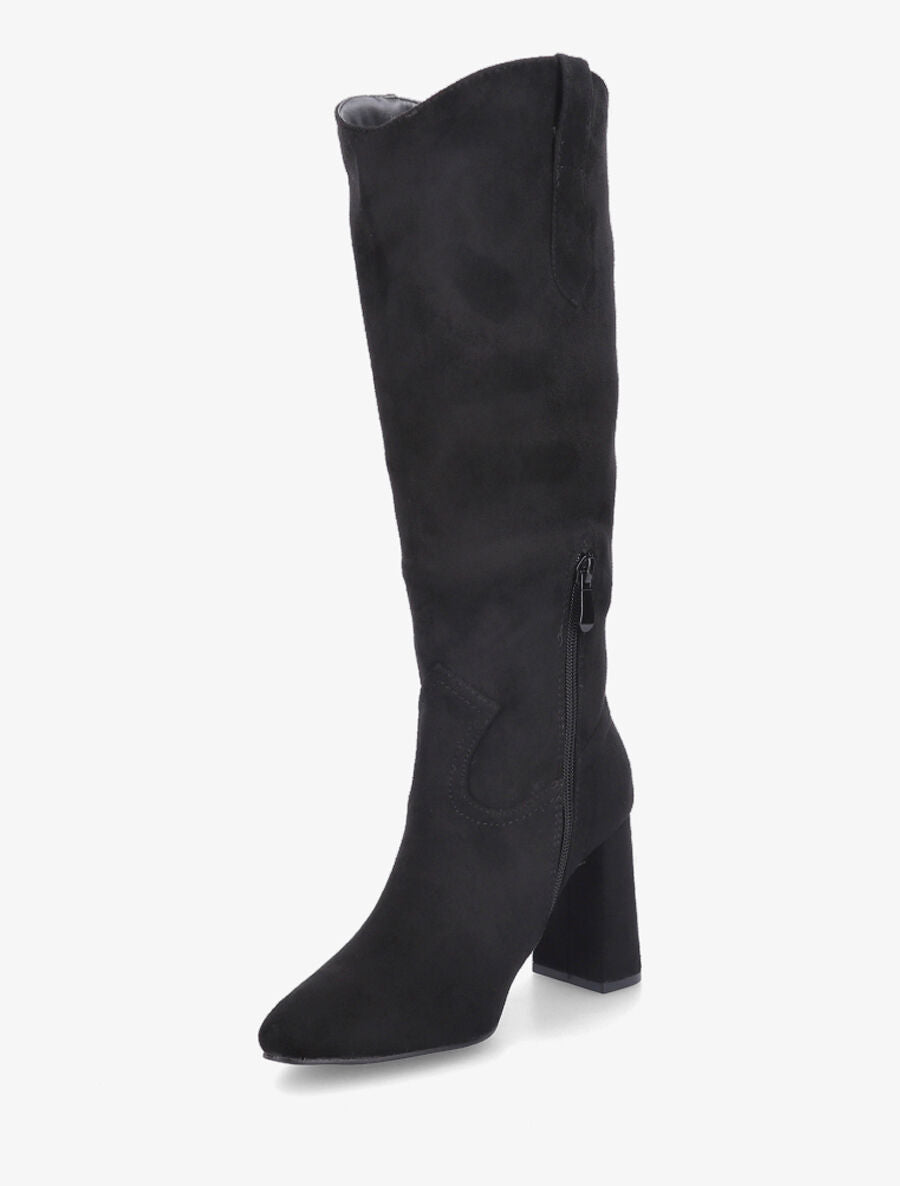 Bottes en suédine à talon et bout pointu - Noir - 3