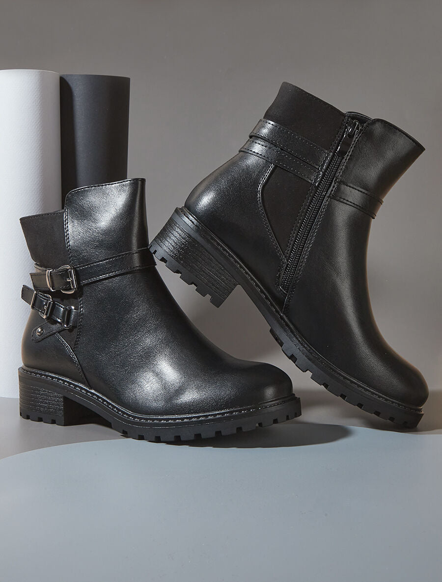 Bottines en simili à détail suédine - Noir - 1