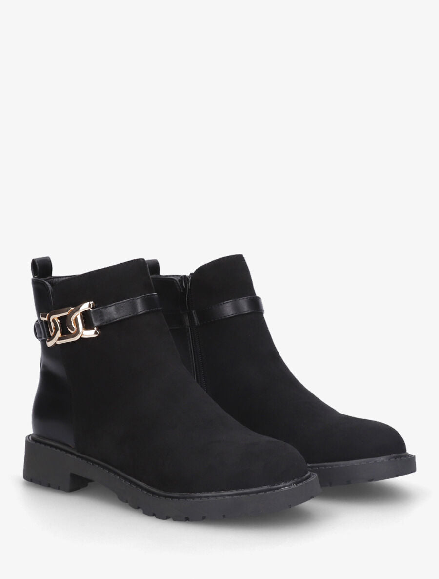 Bottines plates bi-matière boucle fantaisie - Noir - 4