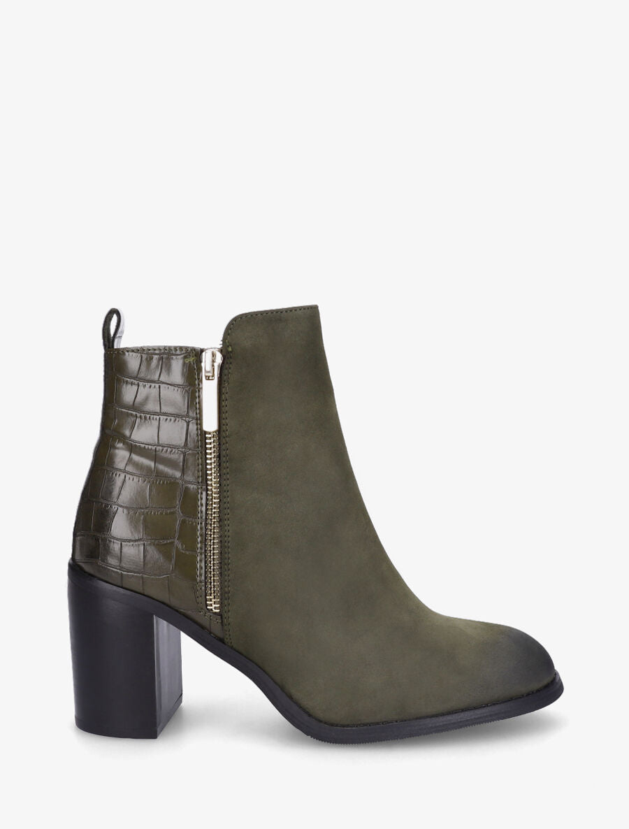 Bottines à talon et contrefort en croco - Kaki - 5