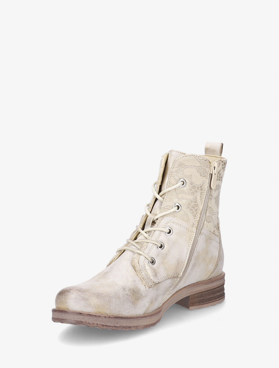 Bottines à lacets et dentelle - Or - 3