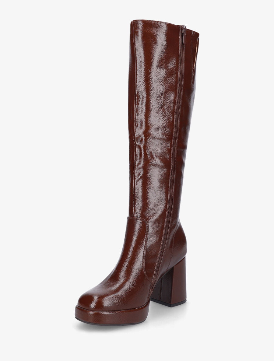 Bottes en simili à plateforme et talon haut - Marron - 3