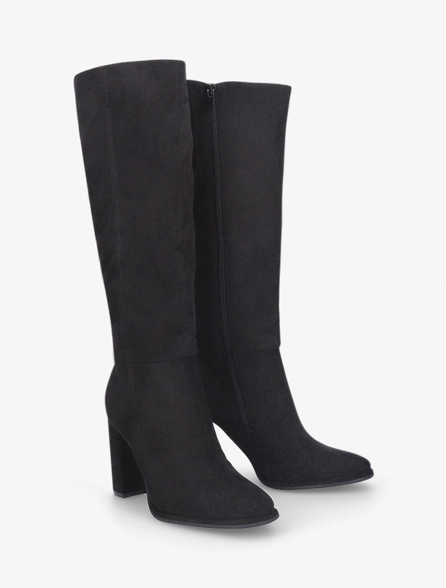 Bottes en suédine à talon haut - Noir - 4
