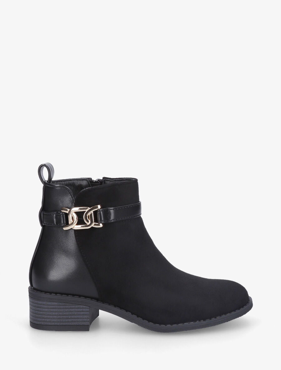 Bottines bi-matière à boucle décorative - Noir - 1