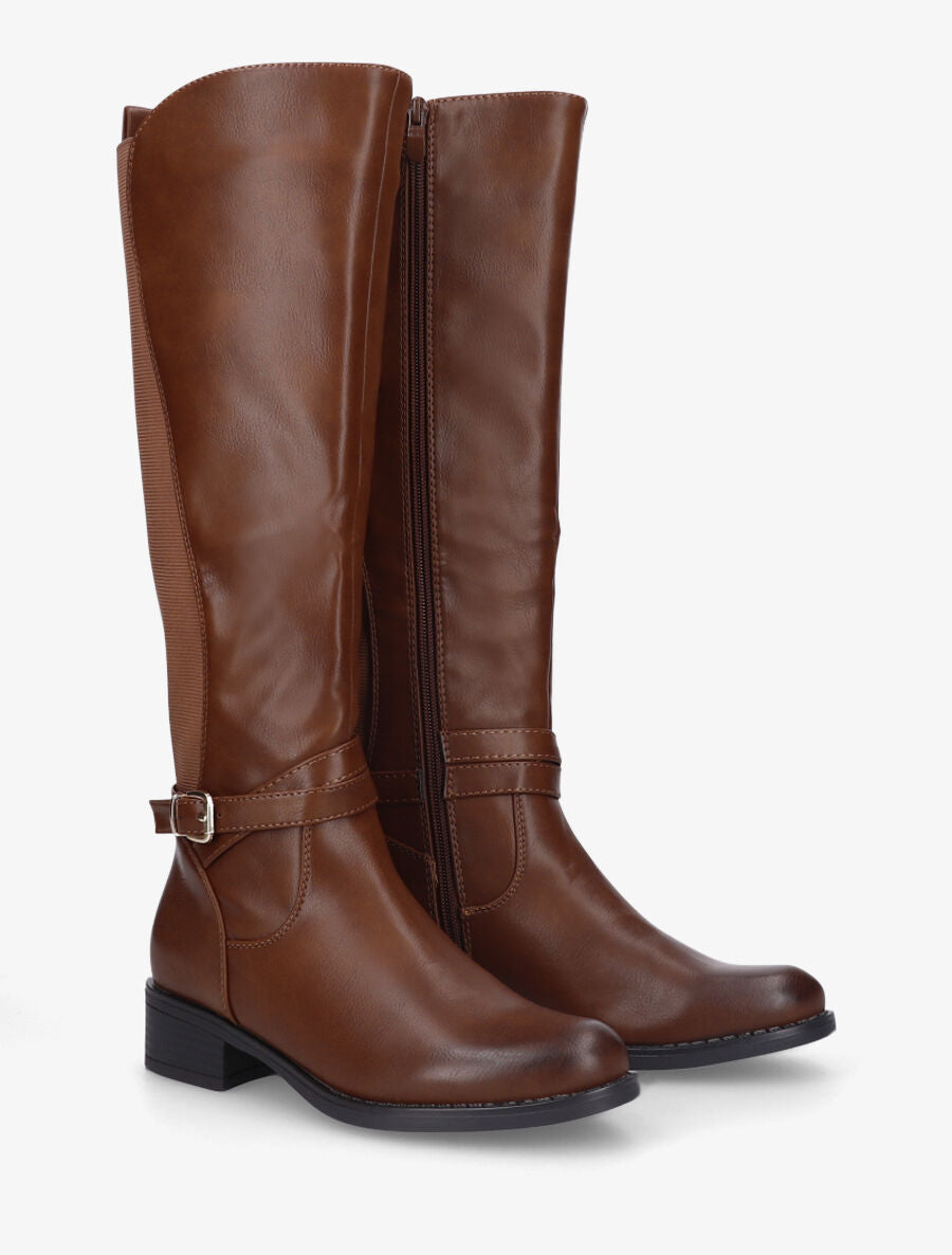 Bottes élastiquées en simili - Camel - 4