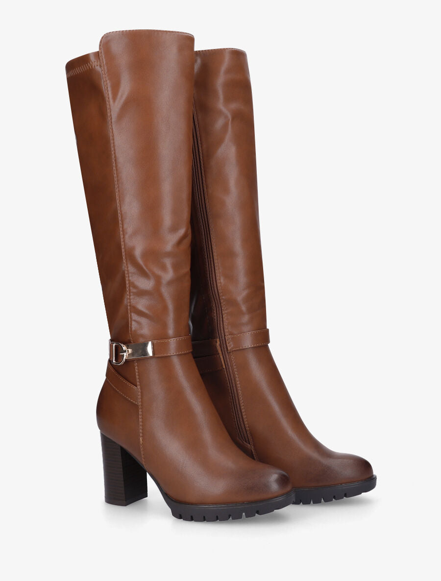 Bottes en simili à talon et boucle - Camel - 4