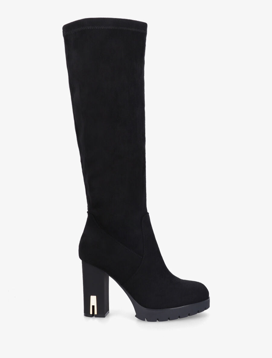Bottes en suédine à talon et plateforme - Noir - 1