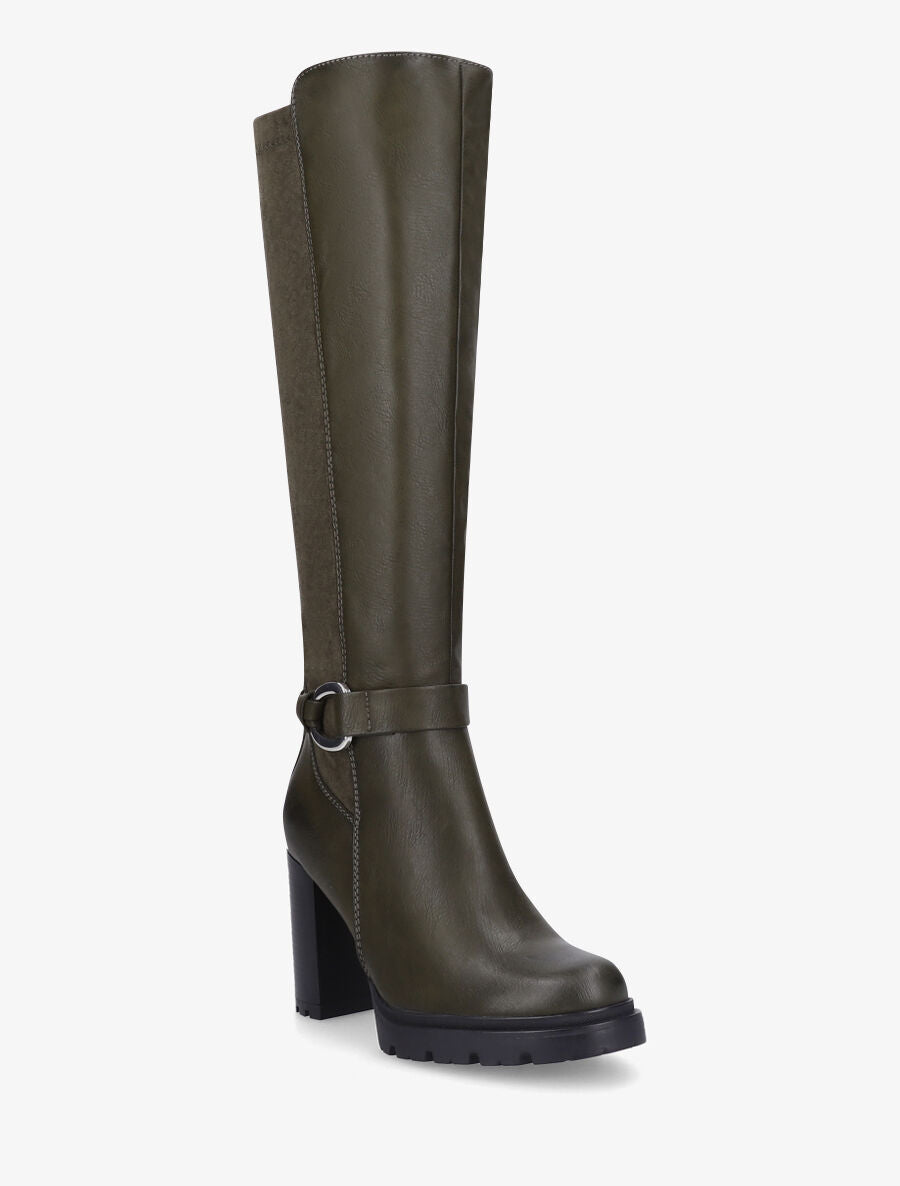 Bottes à talon haut et boucle bi-matière - Kaki - 2