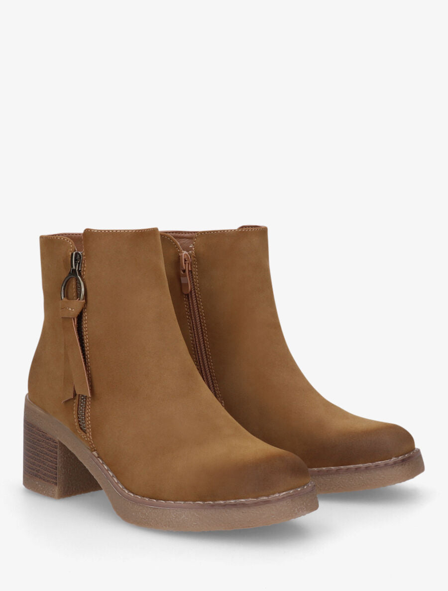 Bottines en suédine à zip - Camel - 4