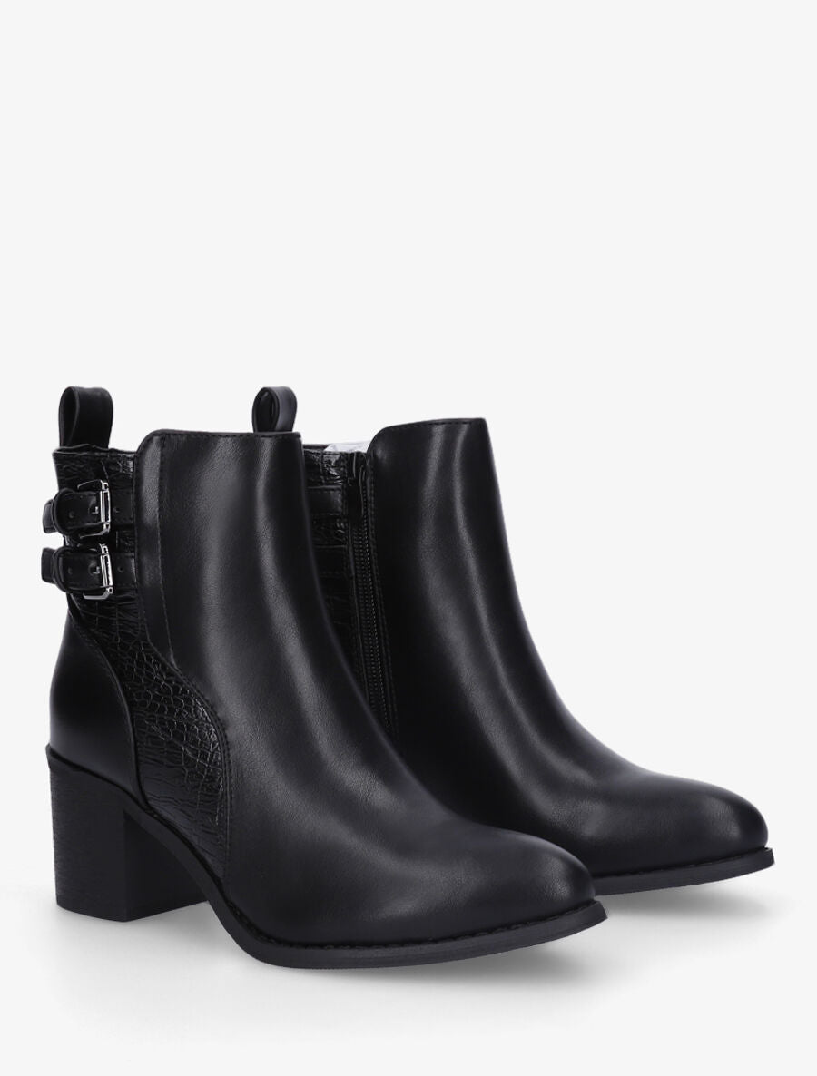 Bottines en simili à double boucles - Noir - 4