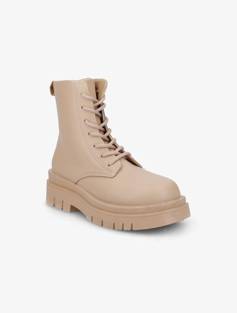Boots en simili à lacets - Taupe - 2