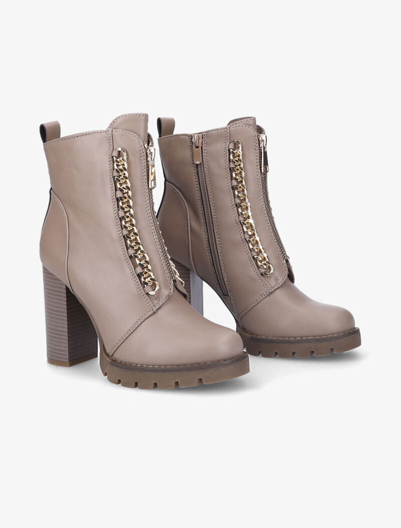 Bottines à talon haut et maillons décoratifs argentés - Taupe - 4